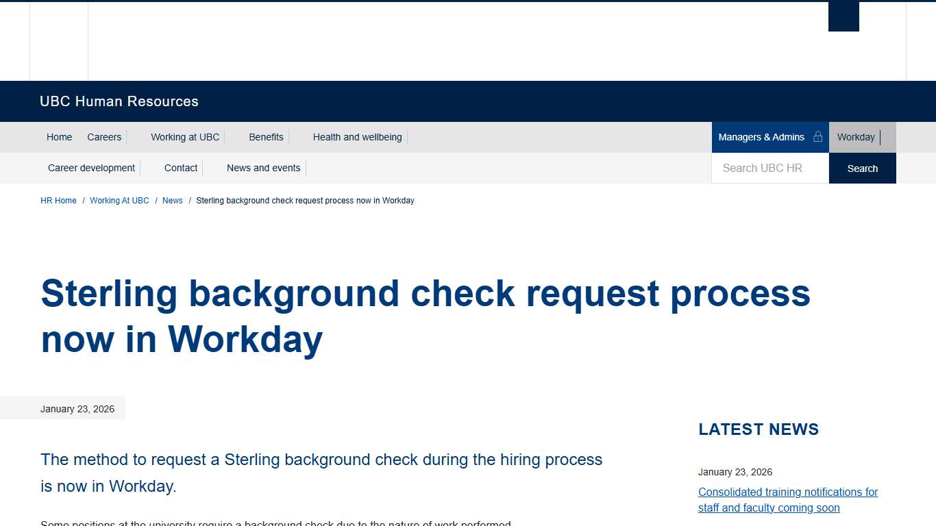 Sterling background check request process now in Workday UBC Human Resources